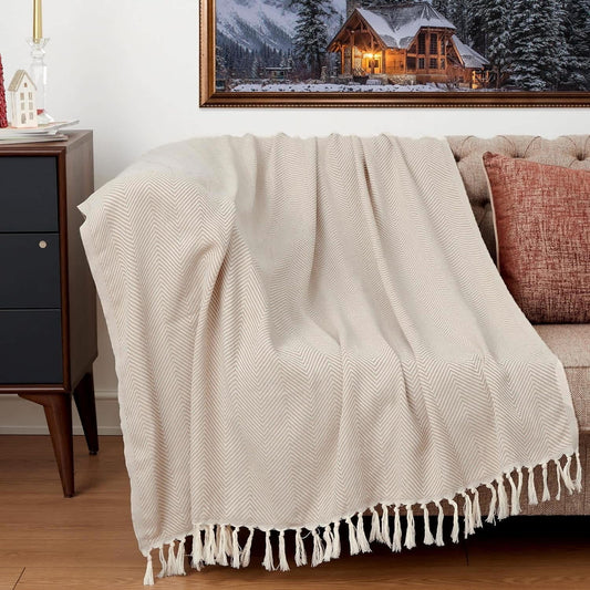 Del La Cassa Turkish Cotton Throw Blanket & Beach Towel, Boho Decorative Blanket for Couch, Bed, Sofa & Outdoor, Lightweight, Soft & Versatile
