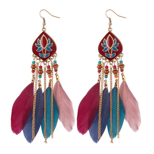 Pink & Red Feather & Resin Drop Earrings