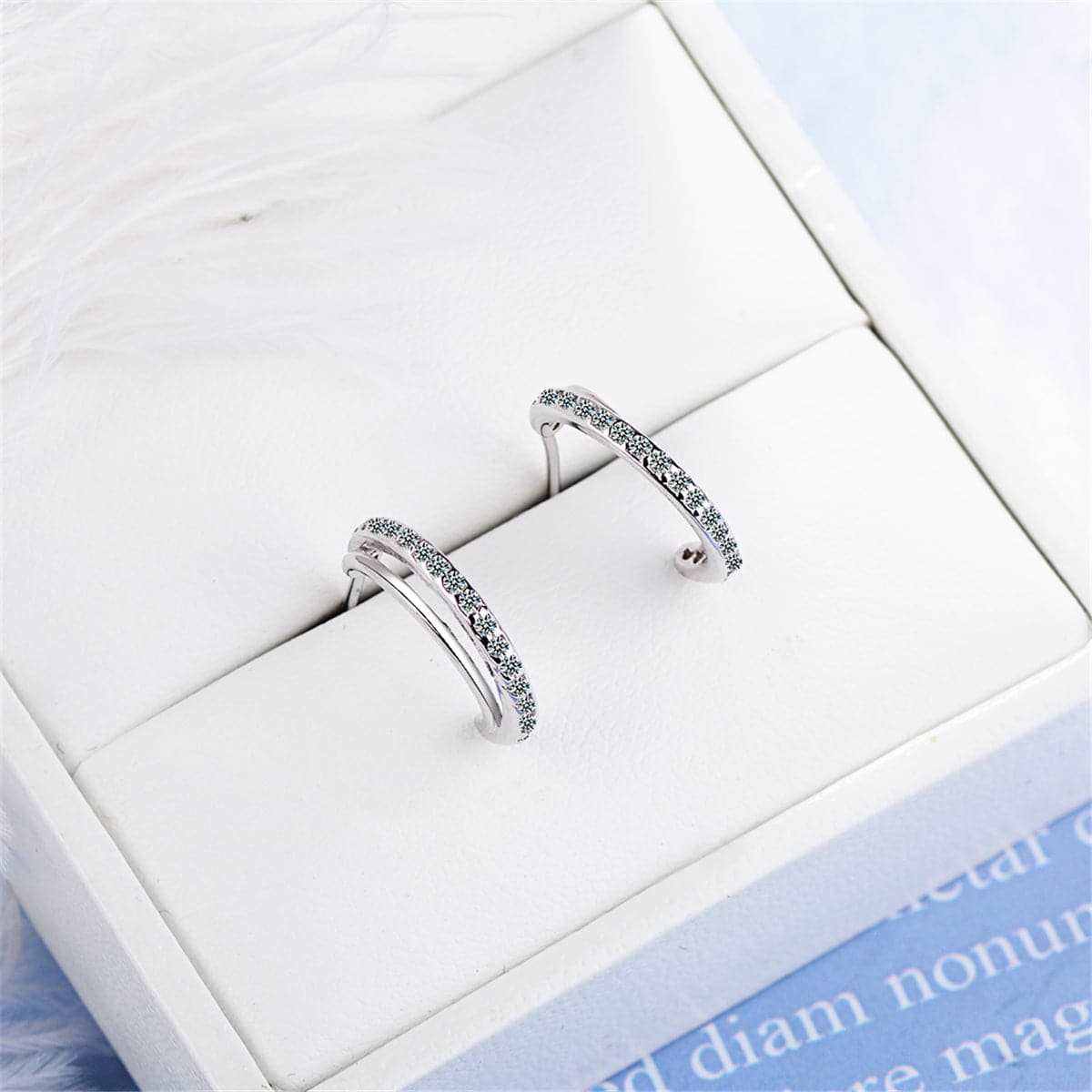 Cubic Zirconia & Silvertone Half-Circle Stud Earrings
