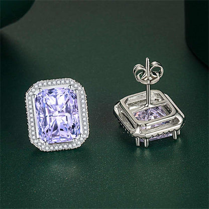 Purple Radiant Crystal & Cubic Zirconia Silvertone Halo Stud Earrings