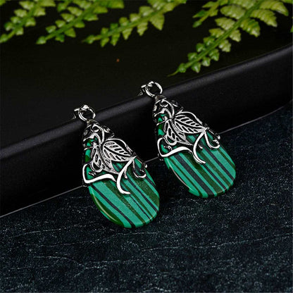 Green Acrylic & Silvertone Drop Earrings