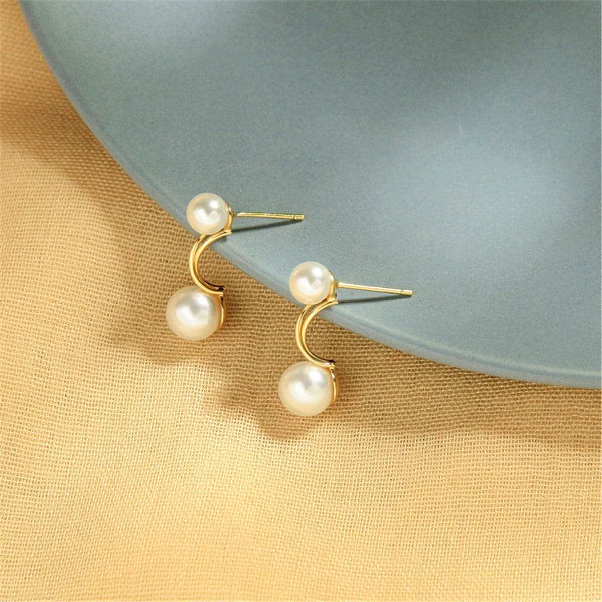 Pearl & Goldtone Double Drop Earrings-2