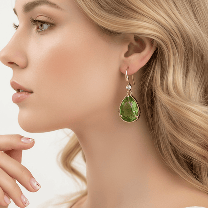 Green Crystal & Cubic Zirconia Goldtone Teardrop Hook Earrings