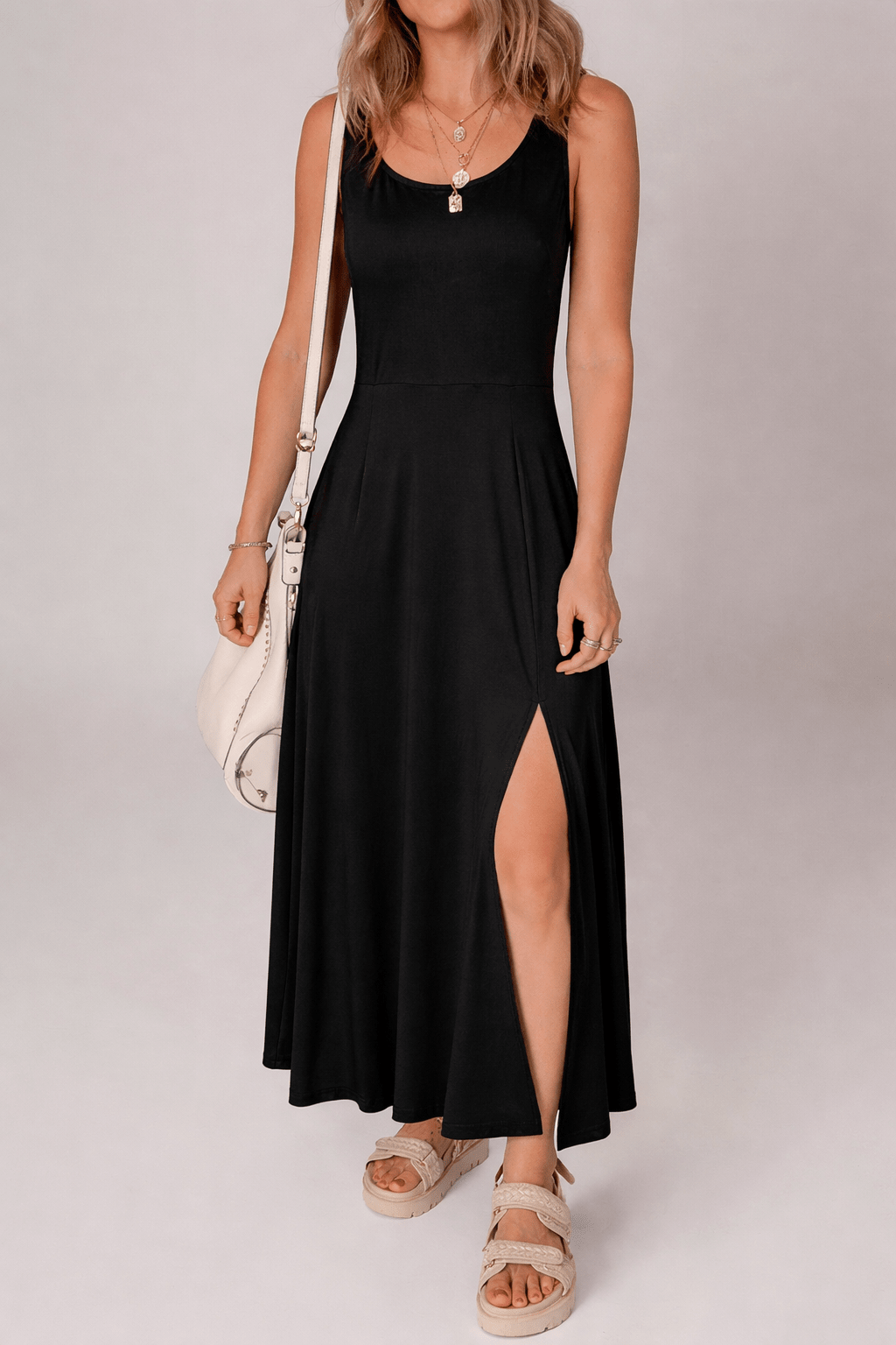 Indie Scoop Flared Midi Dress - Black / L - 12/14