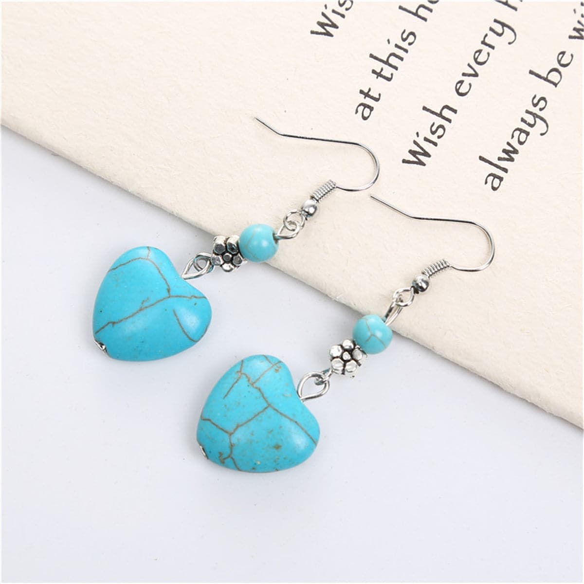 Turquoise & Silvertone Heart Drop Earrings