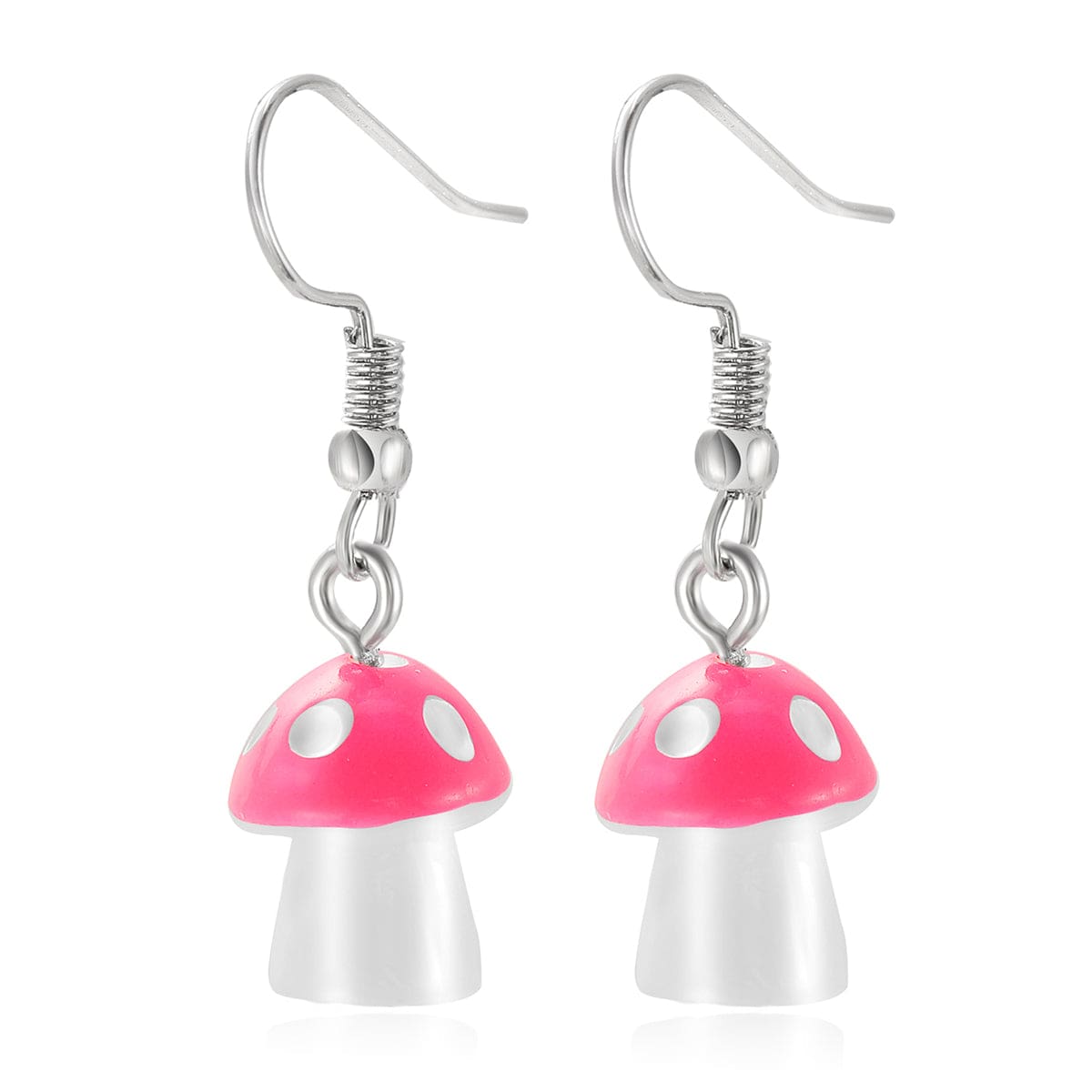 Rose Resin & Silvertone Dot Mushroom Drop Earrings