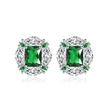 Green Radiant & Marquise Crystal Silvertone Oval Stud Earrings