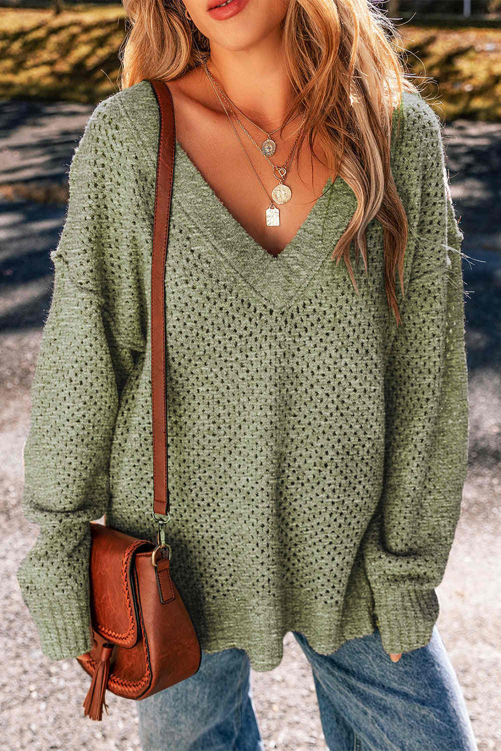 Juliette Loose Eyelet Shoulder Sweater - Jungle Green / S - 4/6