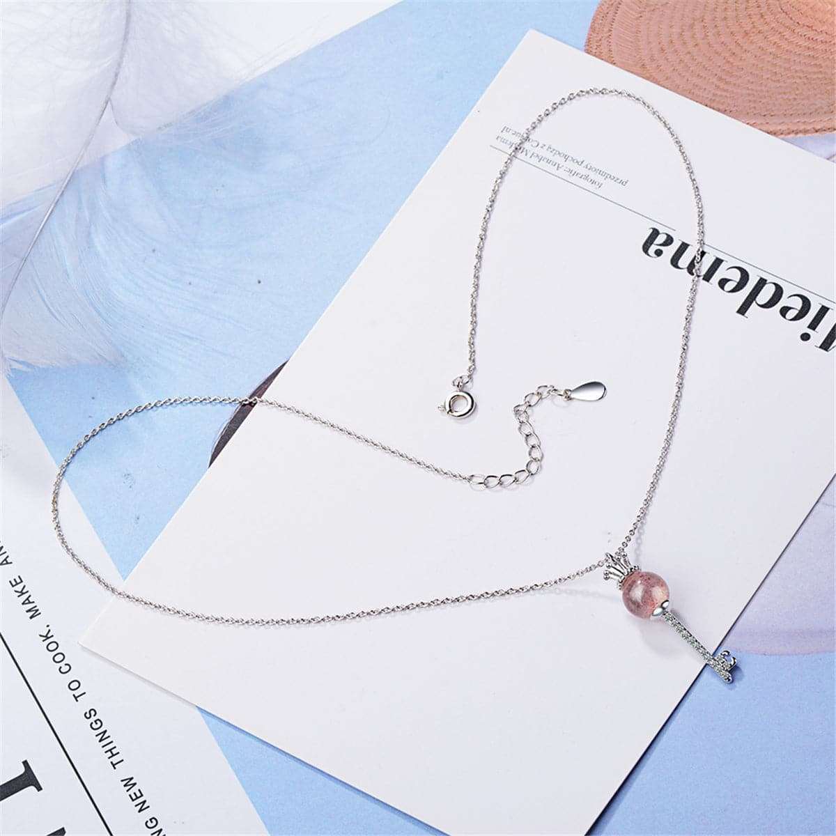Cubic Zirconia & Strawberry Crystal Key Pendant Necklace