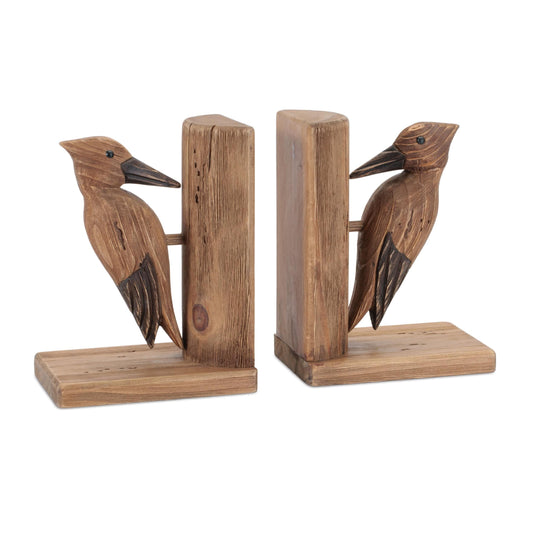 Melrose International Pine Wood Woodpecker Bird Bookend (Set of 2)