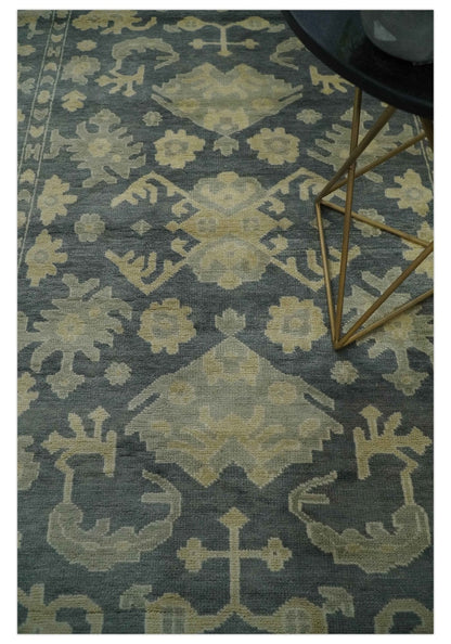 Antique Style 6x9 Hand Knotted Beige and Charcoal Traditional Wool Rug | N35669