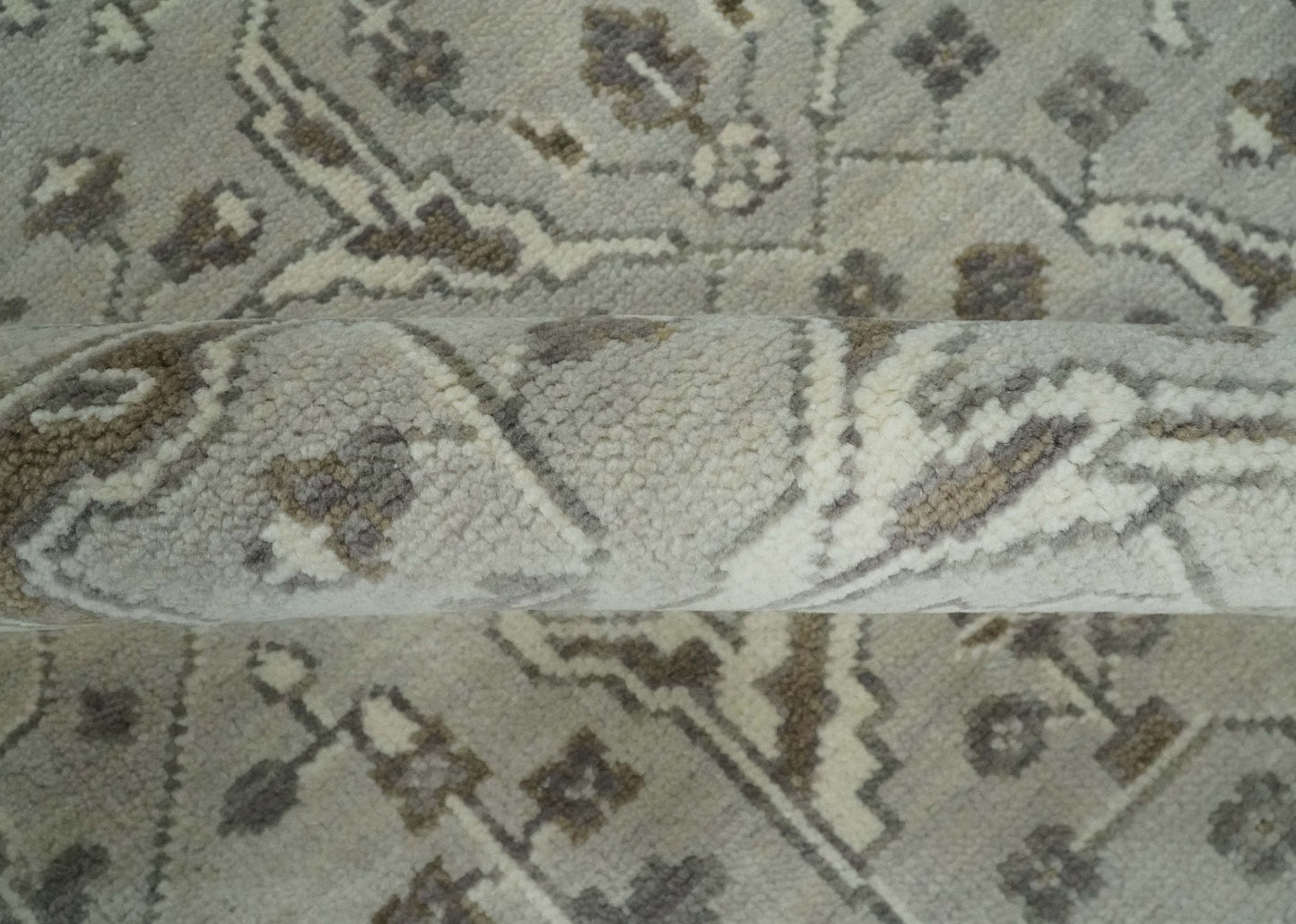 Antique Style Traditional Silver and Olive Oriental Oushak 8x10 wool Area Rug