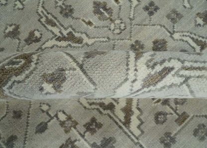 Antique Style Traditional Silver and Olive Oriental Oushak 8x10 wool Area Rug