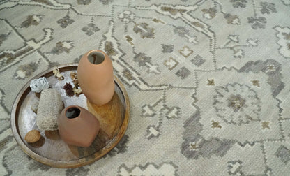 Antique Style Traditional Silver and Olive Oriental Oushak 8x10 wool Area Rug