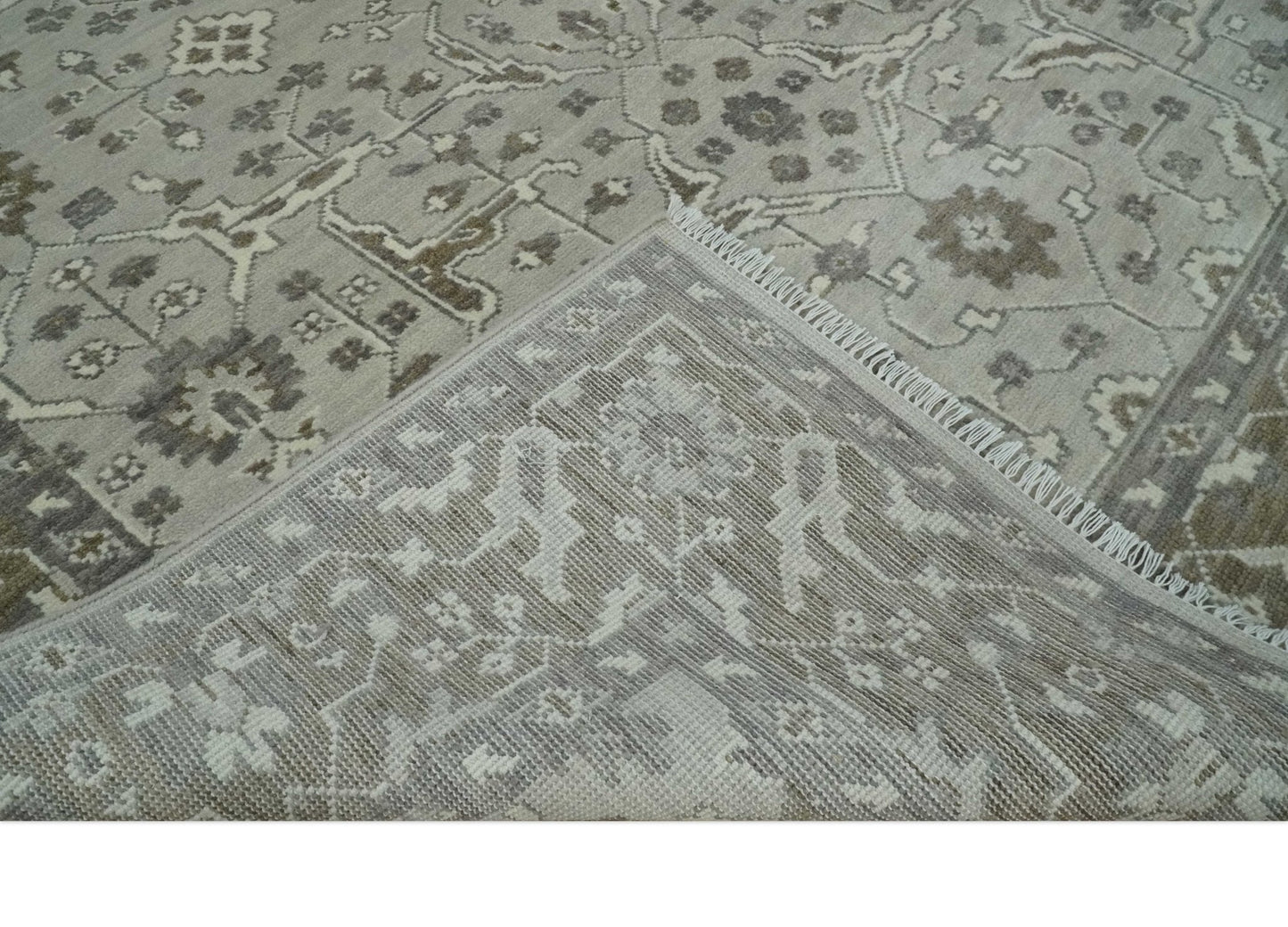 Antique Style Traditional Silver and Olive Oriental Oushak 8x10 wool Area Rug