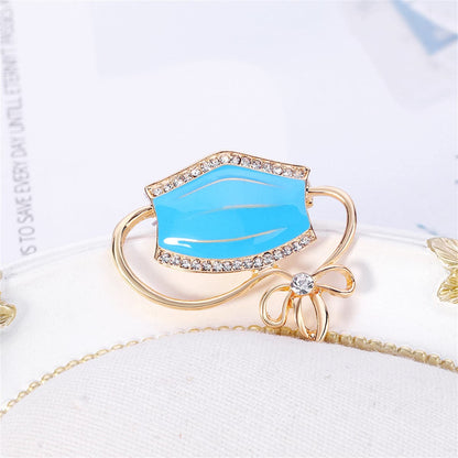 Clear Cubic Zirconia & Blue Enamel Mask Brooch