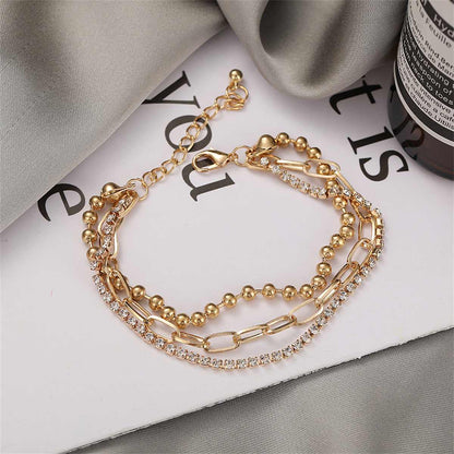 Cubic Zirconia & Goldtone Layered Ball Chain Anklet