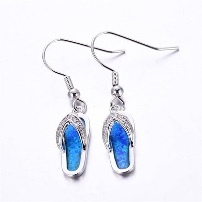 Blue Opal & Cubic Zirconia Flip-Flop Drop Earrings