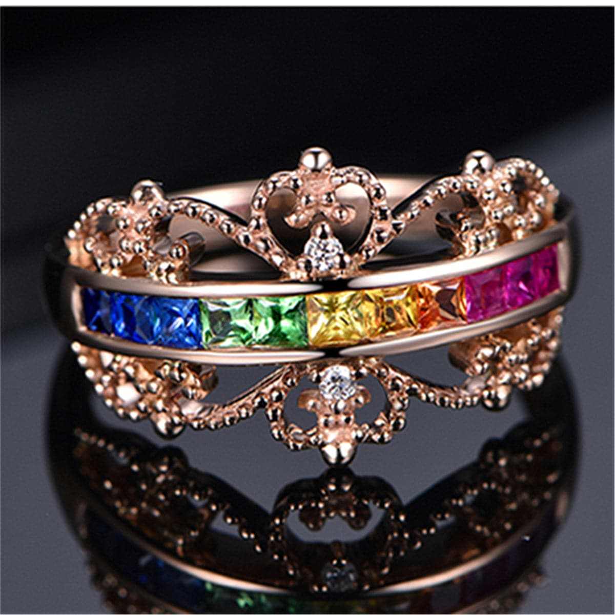 Cubic Zirconia & Crystal Channel Flower Ring