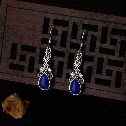 Blue Resin & Cubic Zirconia Filigree Drop Earrings