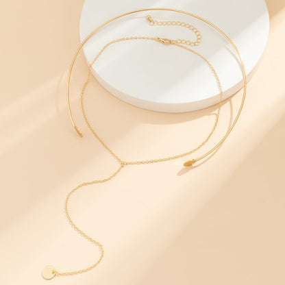 Goldtone Choker & Drop Pendant Necklace Set