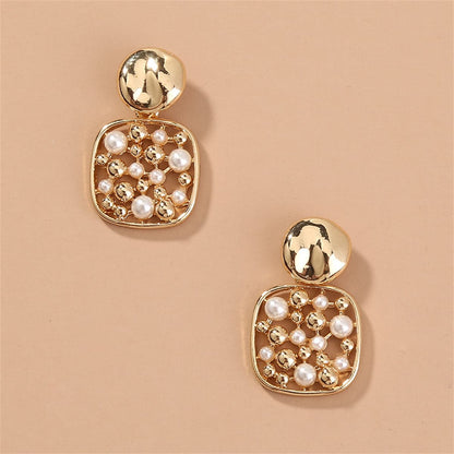 Pearl & Goldtone Square Bezel-Set Drop Earrings