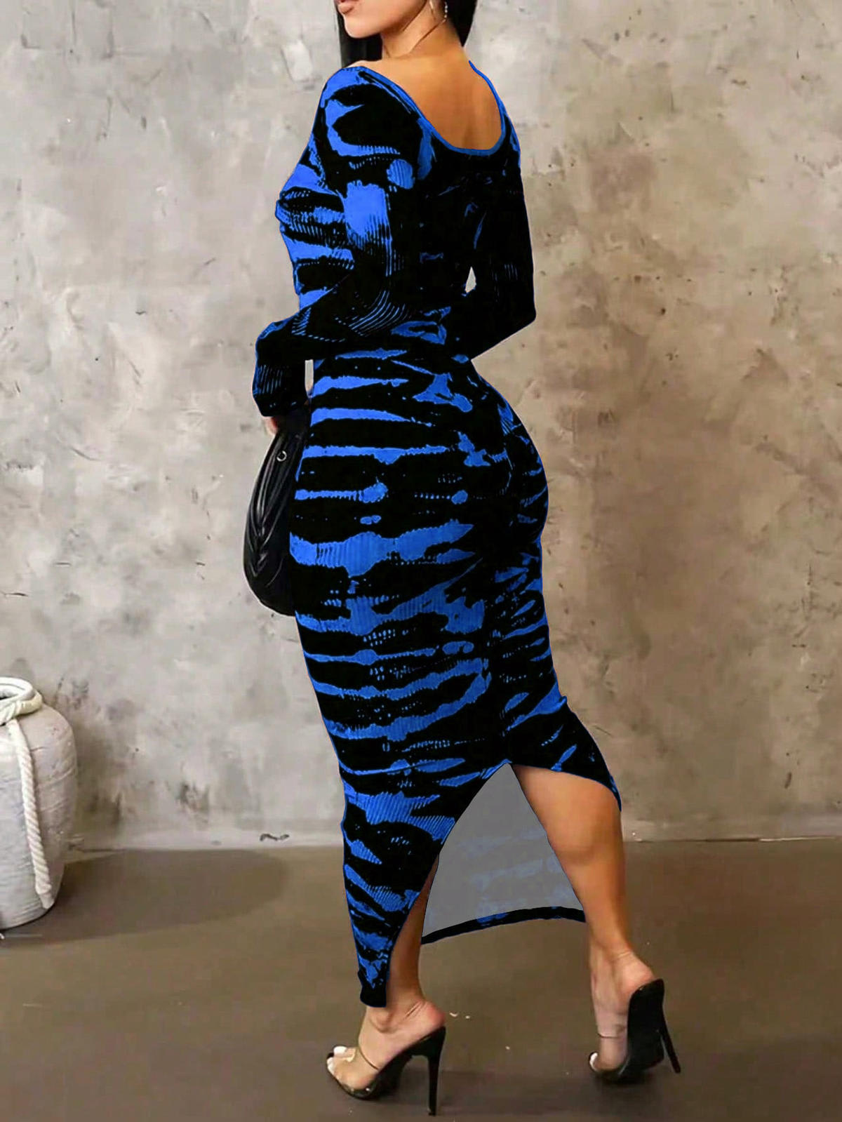 Chic YC Women's Ribbed Tie Dye Bodycon Maxi Dress Square Neck Long Sle – Zulily