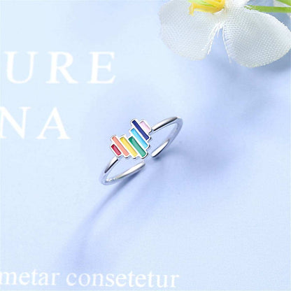 Red & Yellow Enamel Heart Open Band Ring