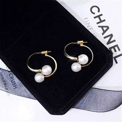Pearl & Goldtone Ring Drop Earrings