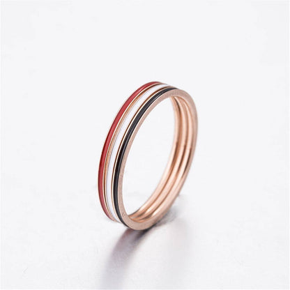 Red & Black Enamel Rose Goldtone Band Ring - Set of Three