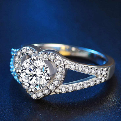 Cubic Zirconia & Crystal Silvertone Heart Ring-1