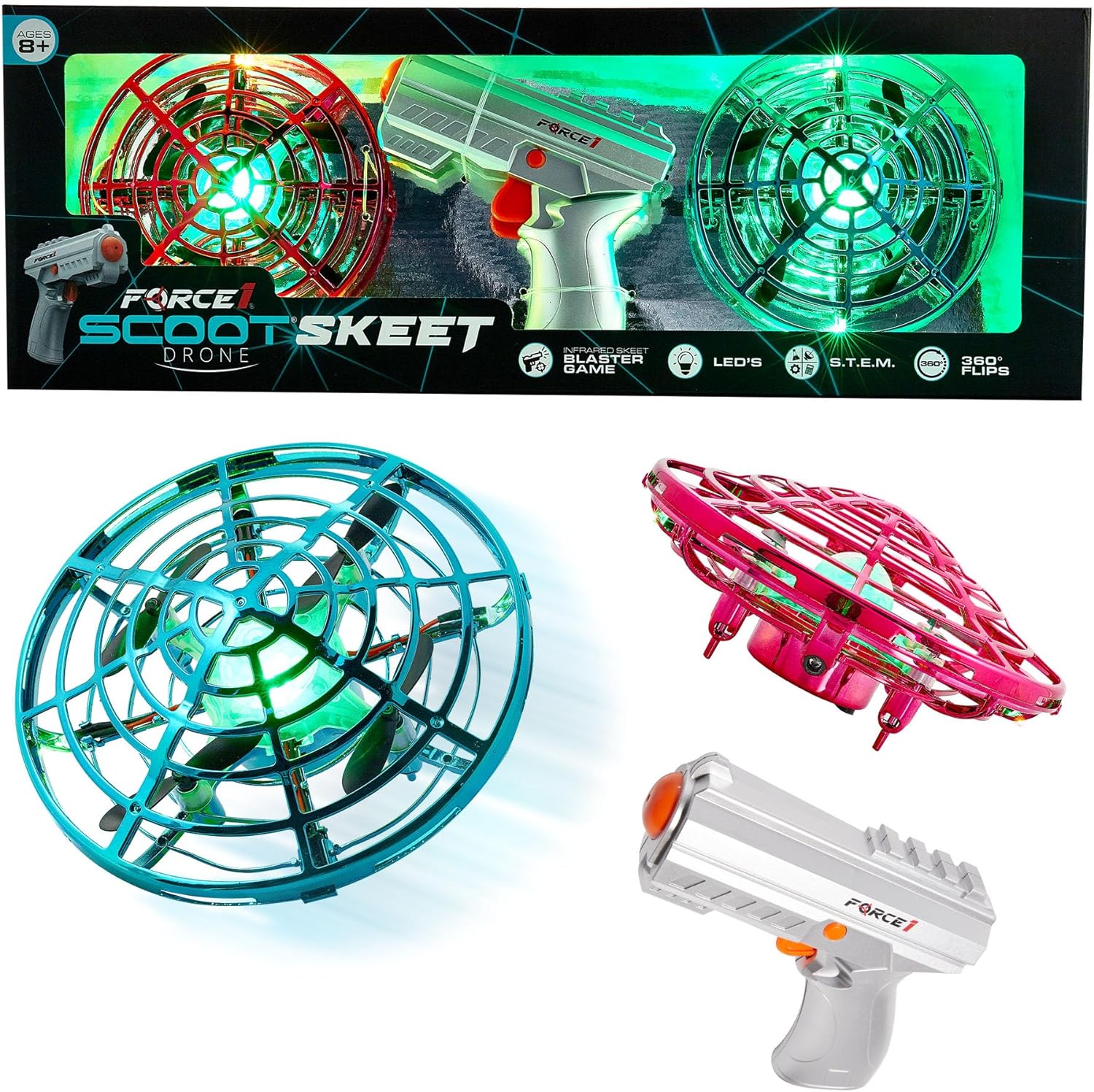 Pink and green scoot and white gun-