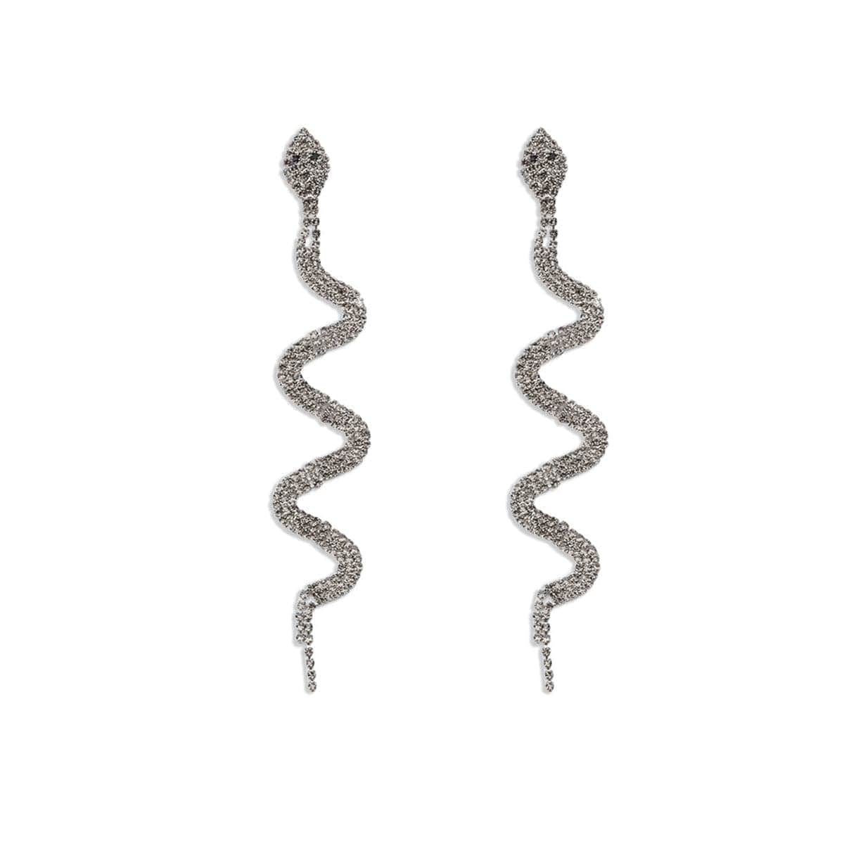 Cubic Zirconia & Silvertone Snake Drop Earrings