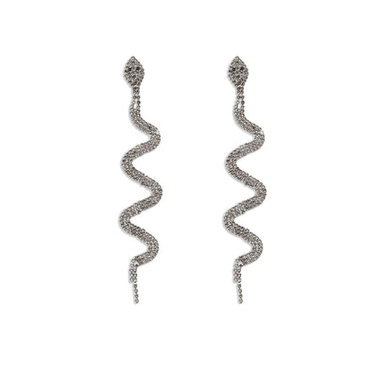 Cubic Zirconia & Silvertone Snake Drop Earrings
