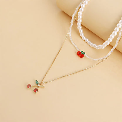 Crystal & Red Cubic Zirconia Cherry Pendant Necklace Set