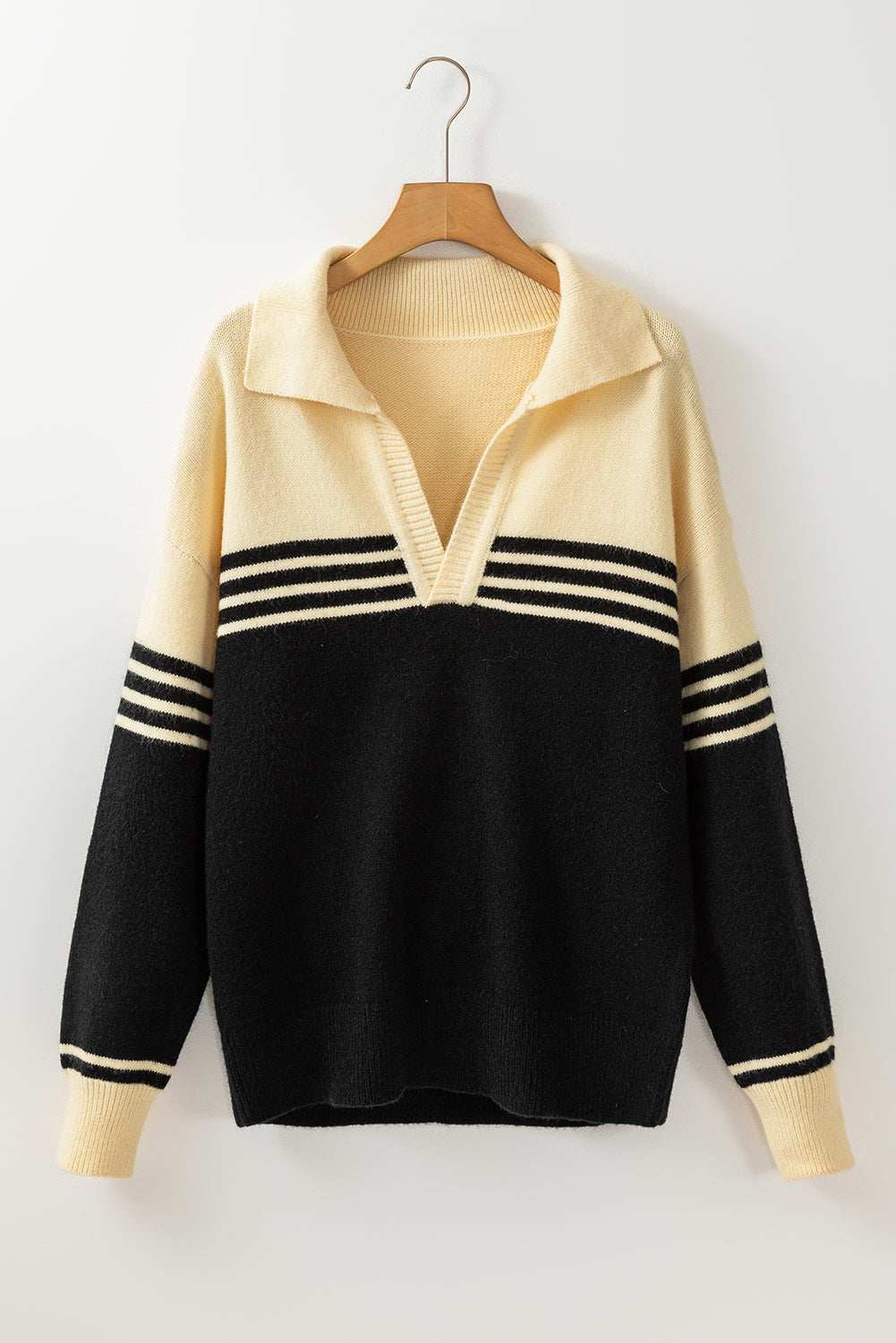 Briella Colorblock Stripe Collared Sweater - Black / L - 12/14