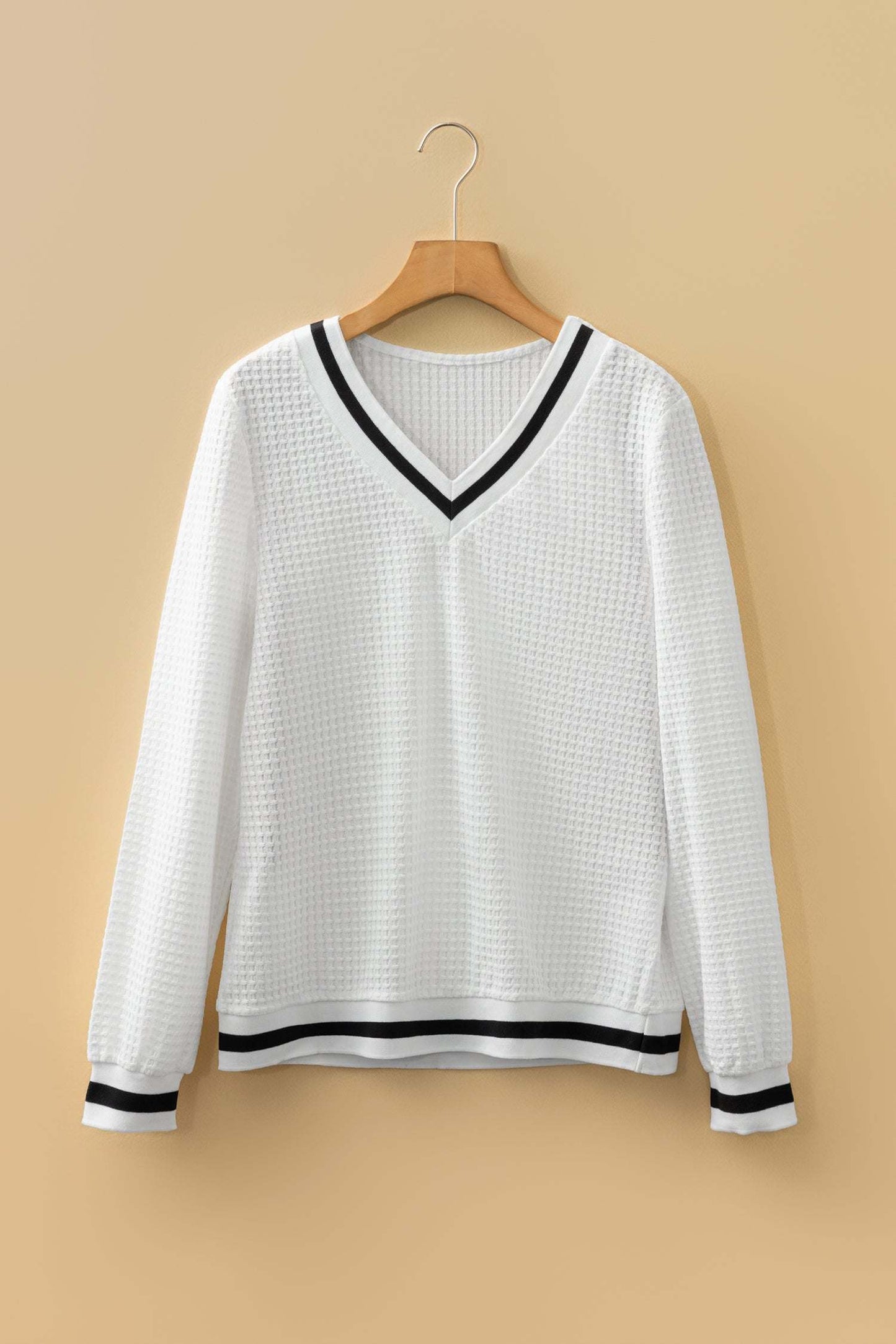 Greta Trim Pullover Waffle Top - White / L - 12/14