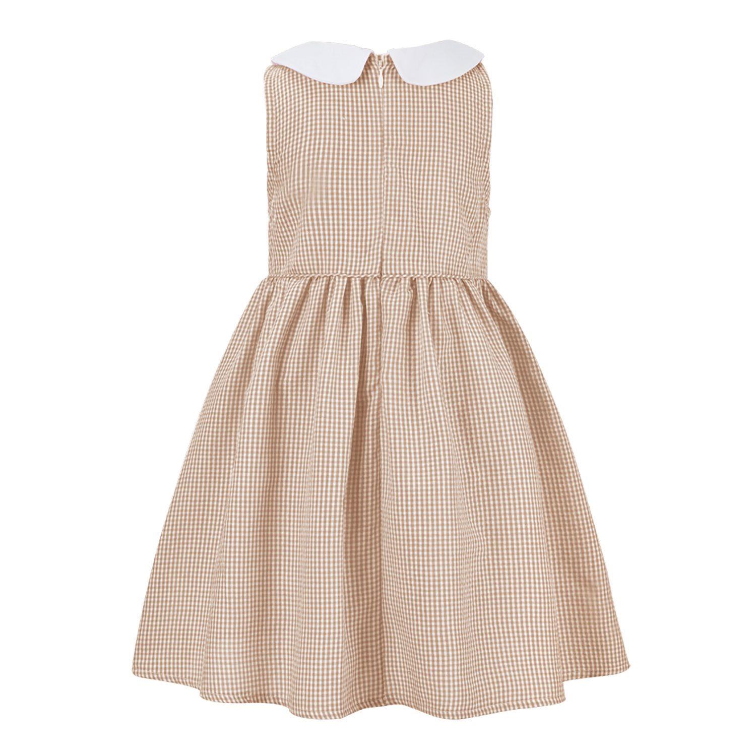 Khaki Gingham Peter Pan Collar Sleeveless A-Line Dress Khaki / 8 Khaki Gingham Peter Pan Collar Sleeveless A-Line Dress Khaki / 8