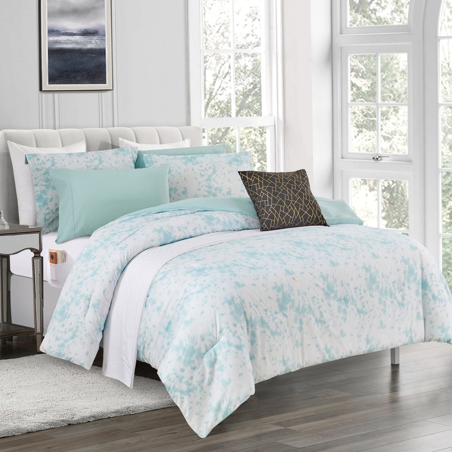 Elegant Comfort 10-Piece Tie-Dye Comforter Set, Includes 6-Piece Sheet Set with Double Sided Storage Pockets