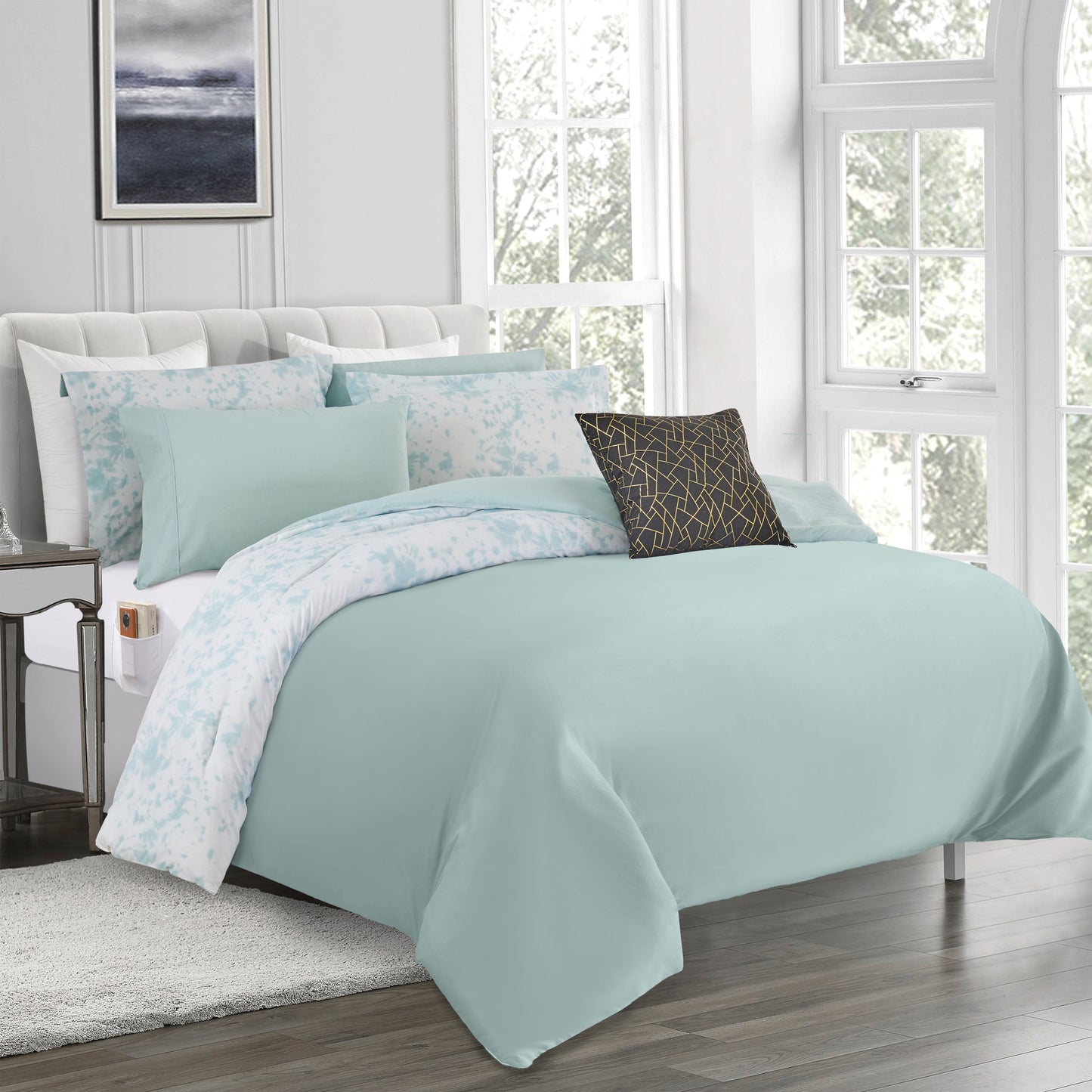 Elegant Comfort 10-Piece Tie-Dye Comforter Set, Includes 6-Piece Sheet Set with Double Sided Storage Pockets