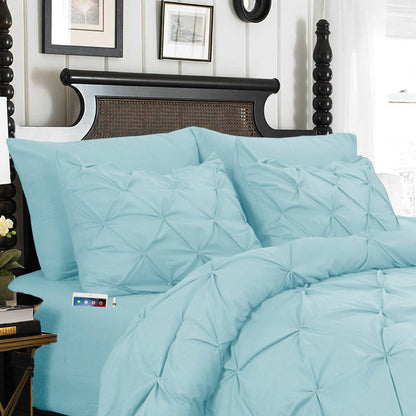 Elegant Comfort 8-Piece Pintuck Pinch Pleated Comforter Set - Includes 4-Piece Sheet Set with Double Sided Storage Pockets