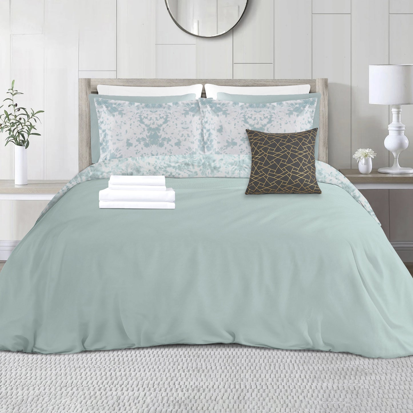 Elegant Comfort 10-Piece Tie-Dye Comforter Set, Includes 6-Piece Sheet Set with Double Sided Storage Pockets