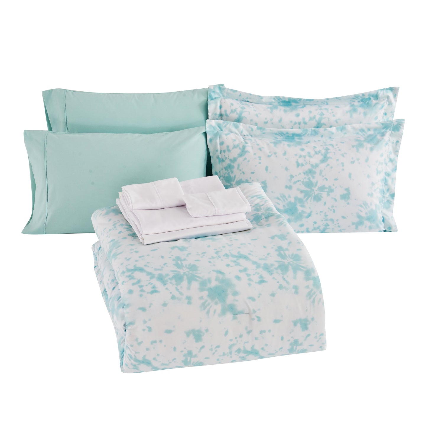 Elegant Comfort 10-Piece Tie-Dye Comforter Set, Includes 6-Piece Sheet Set with Double Sided Storage Pockets