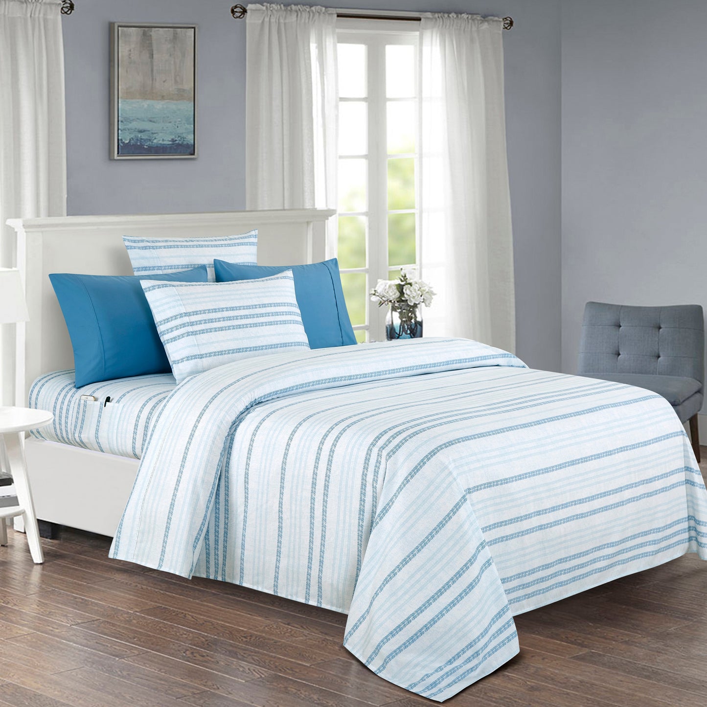 Elegant Comfort 6-Piece Floral and Stripe Pattern Sheet Set - Soft as a Hotel Premium Quality Bedding