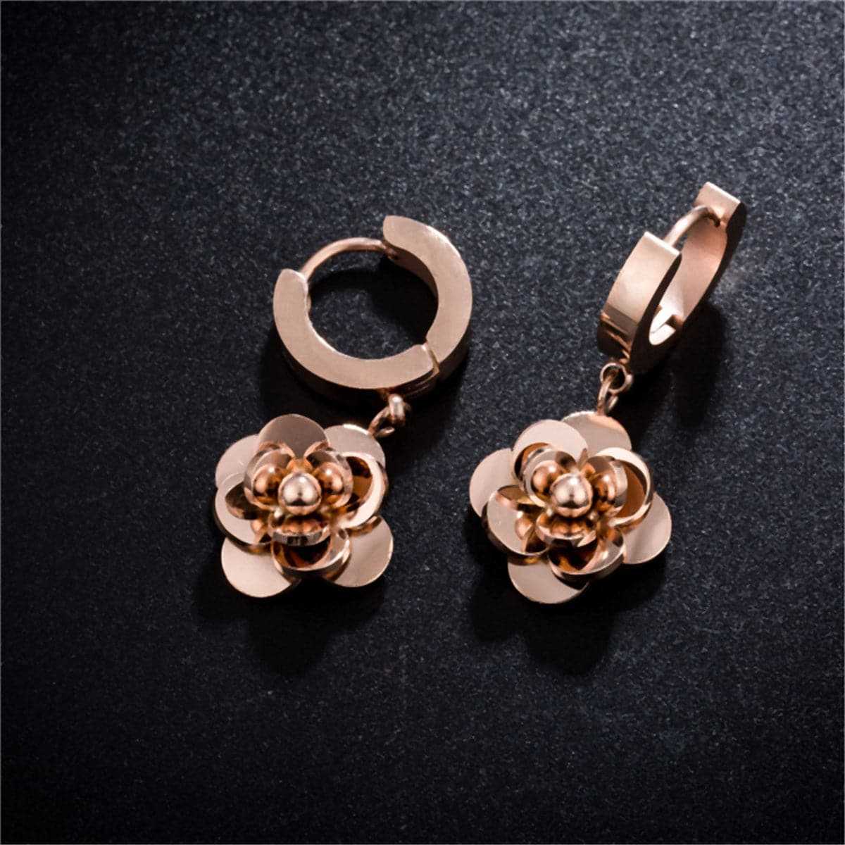 Rose Goldtone Camellia Drop Earring