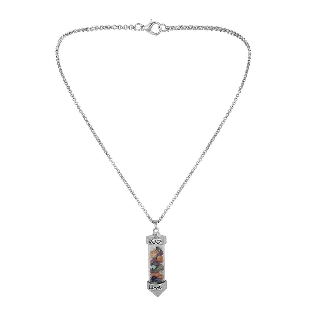 Blue Resin & Silvertone 'Love' Bottle Pendant Necklace