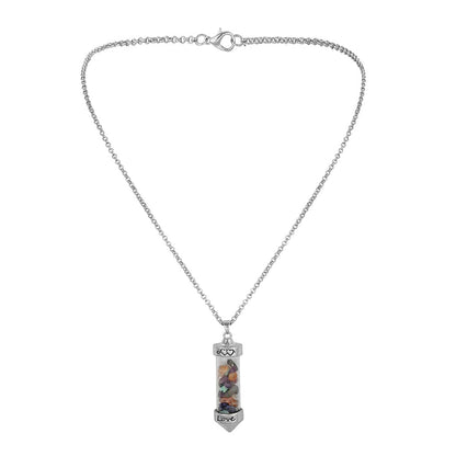 Blue Resin & Silvertone 'Love' Bottle Pendant Necklace