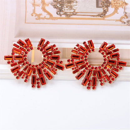 Red Cubic Zirconia & Goldtone Abstract Stud Earrings