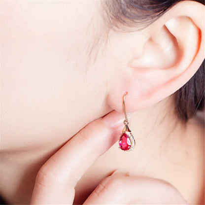 Red Crystal & Cubic Zirconia Rose Goldtone Halo Teardrop Earrings