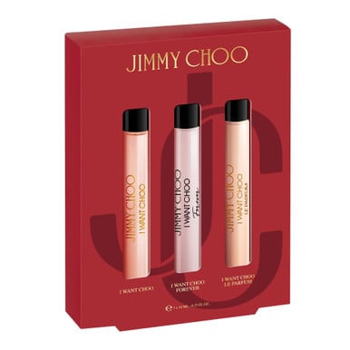 Jimmy Choo 3 Pcs Mini Set For Women: I Want Choo 0.33 Oz Eau De Parfum Spray + I Want Choo Forever 0.33 Oz Eau De Parfum Spray + I Want Choo Le Parfum 0.33 Oz Parfum Spray